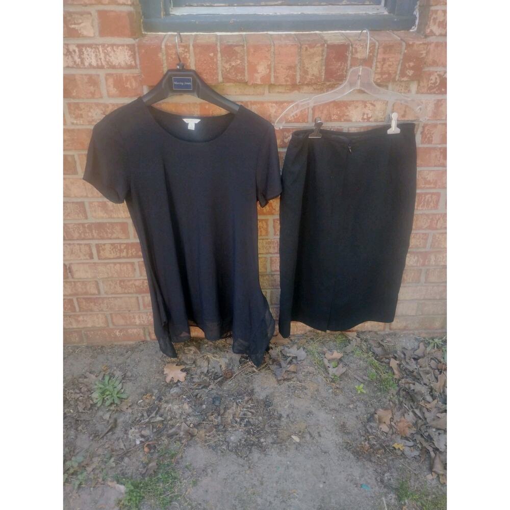 Black 2pc Skirt Suit Set Tunic Top Pencil Skirt Business Career Work Size 8 Work
